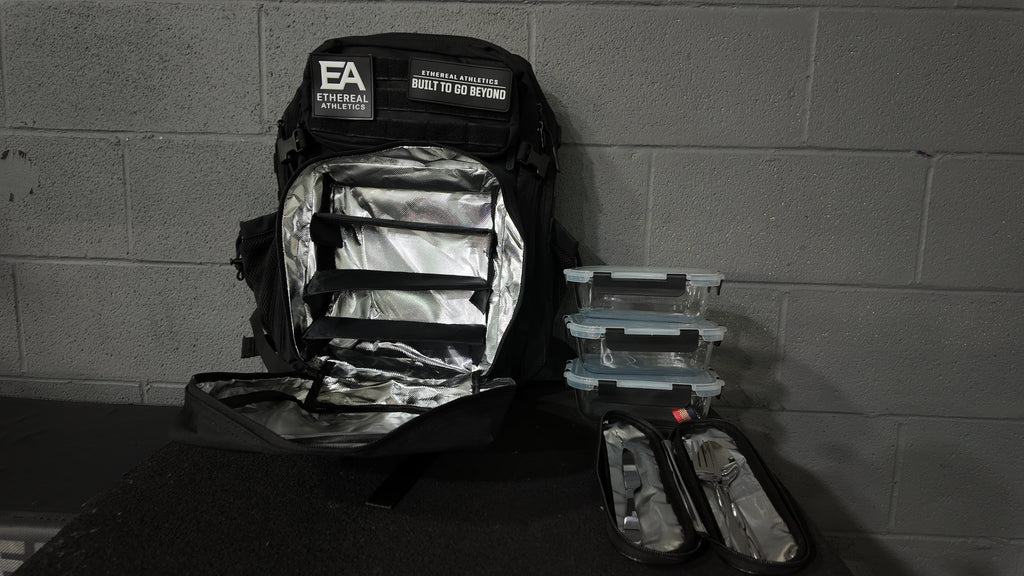 Ethereal Performance Pack 45L meal prep backpack, back view