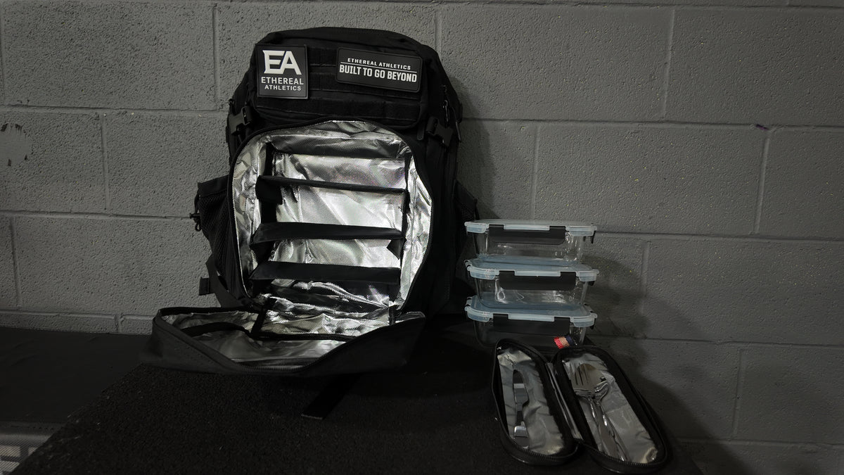 Ethereal Performance Pack 45L meal prep backpack, back view